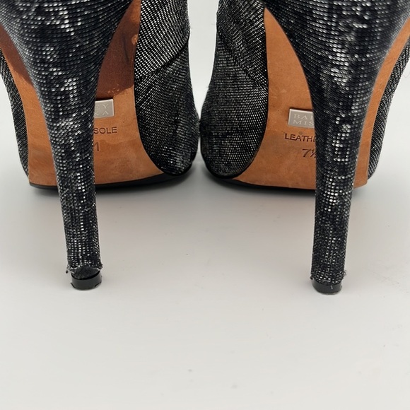 Badgley Mischa Monique Metallic Black Jeweled Peep Toe Heels Shoes Size 7.5 - Picture 13 of 14
